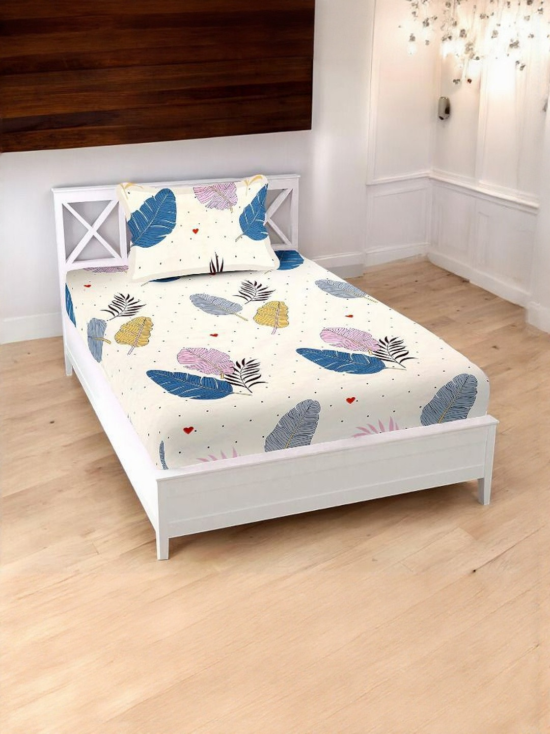 WELLNEST Unisex Printed Single White Bedsheets