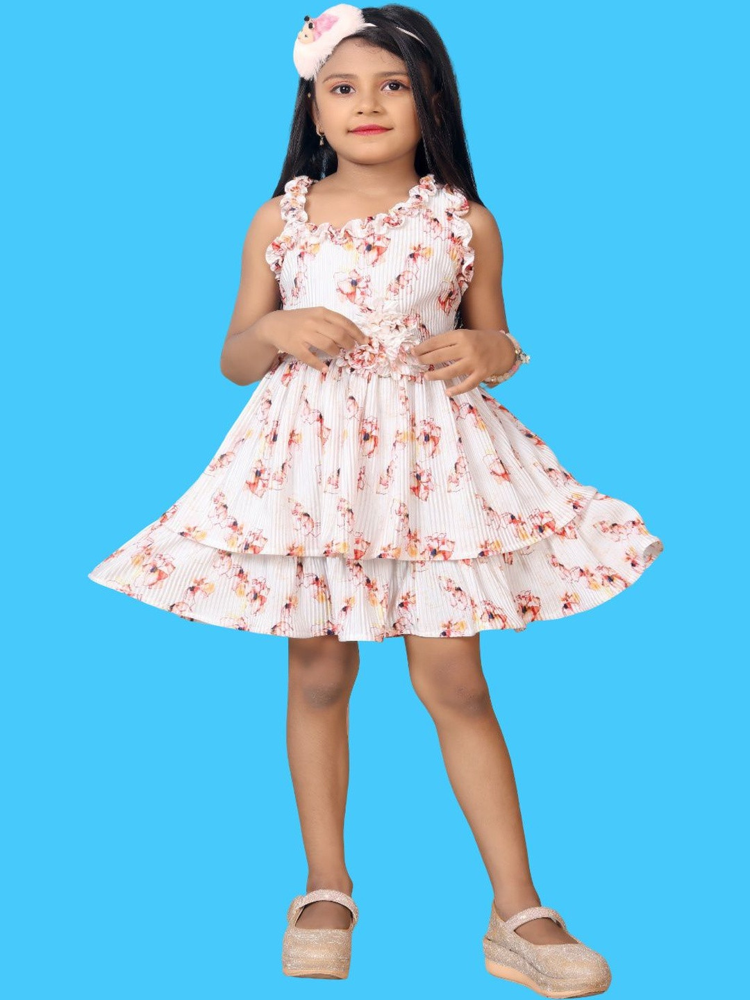 Satjal Fab Girls Floral Printed One Shoulder Fit & Flare Dress