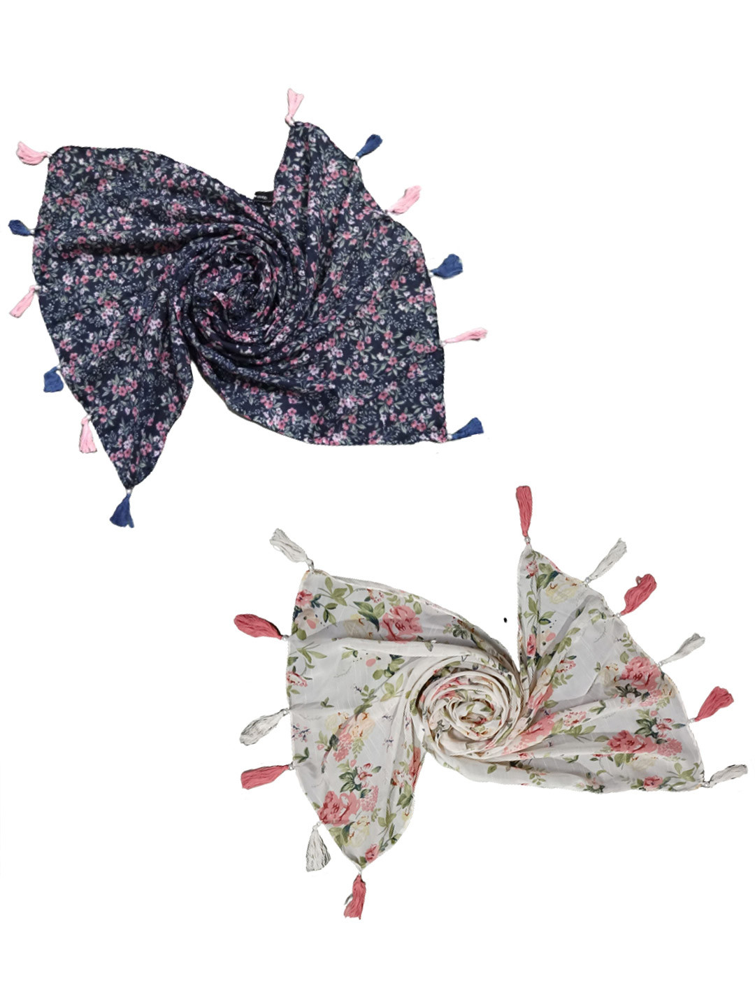 POSHAMPAA be desi Women Pack of 2 Printed Scarf with Tassells