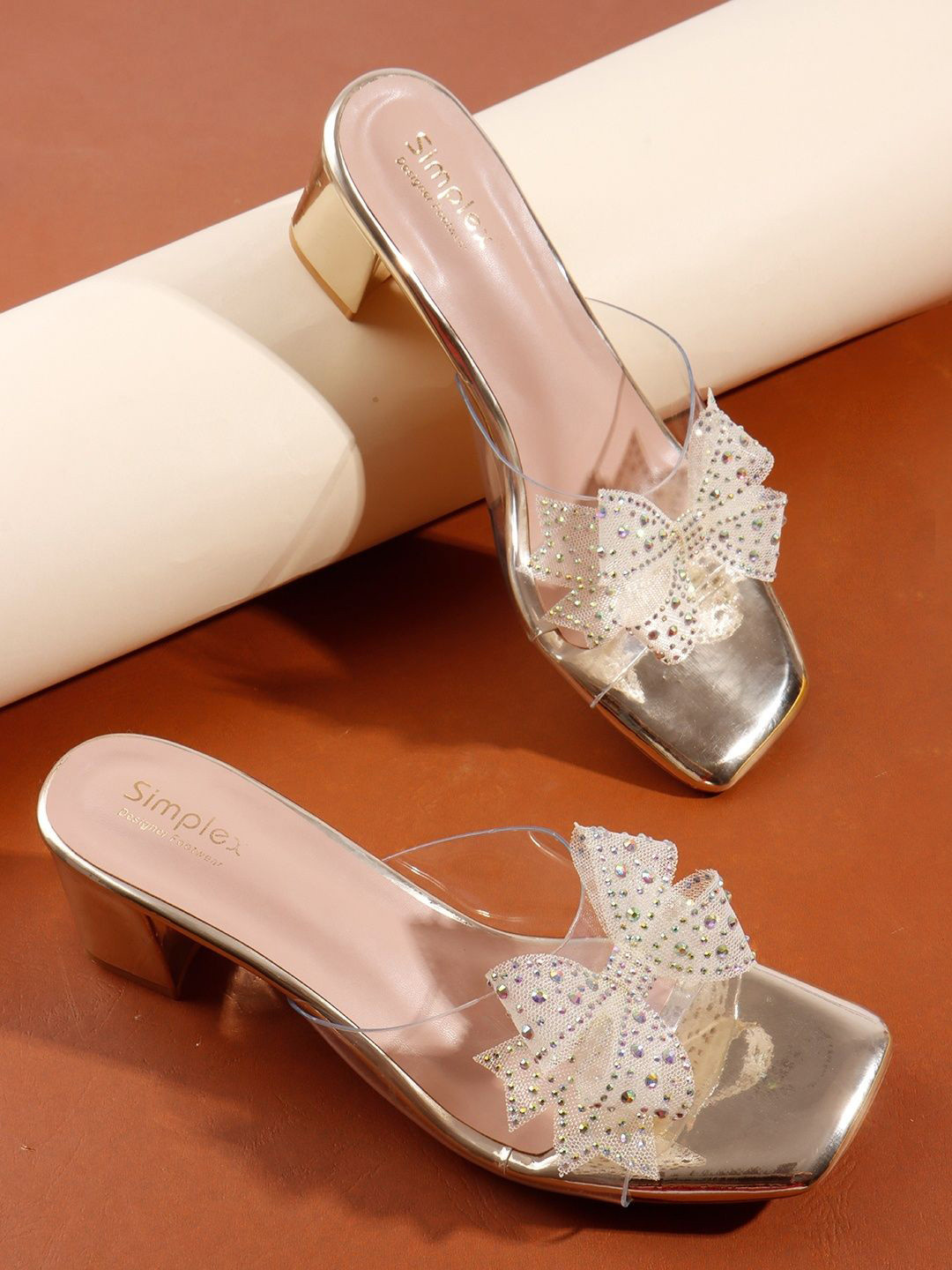 Simplex Footwear Embellished Open Toe Open Back Western - Embellished Block Heels Sandals