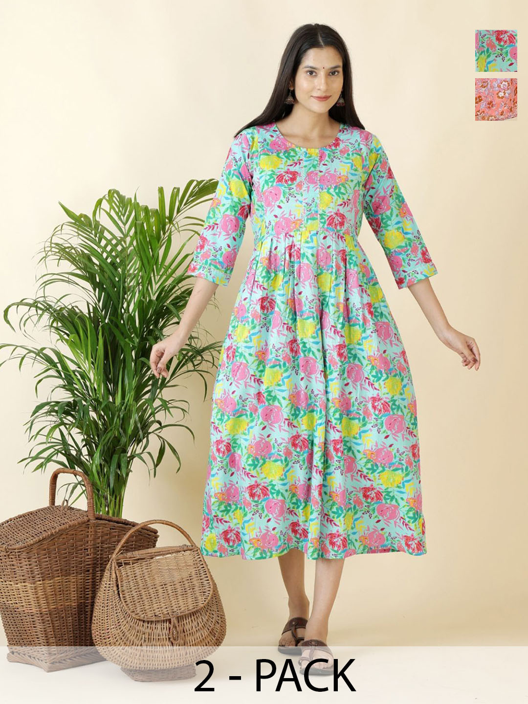 Pakiza Enterprises Pack of 2 Women Floral Printed A-Line Maternity Dress
