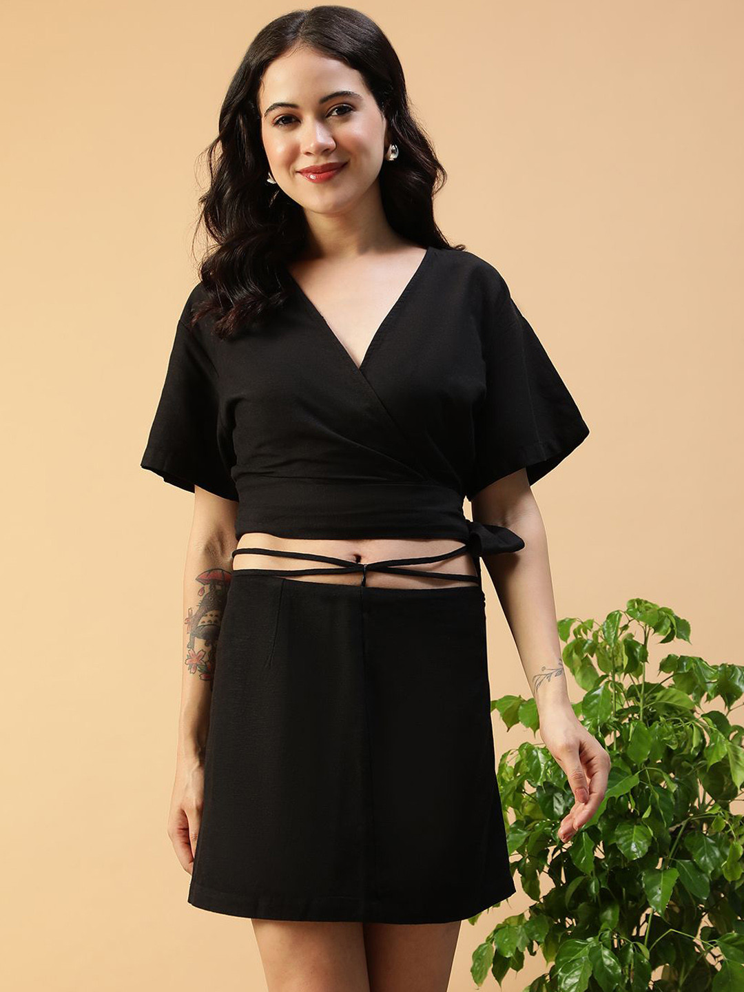 Oxolloxo Short Sleeve Tie-Up Pure Cotton Top & Skirt