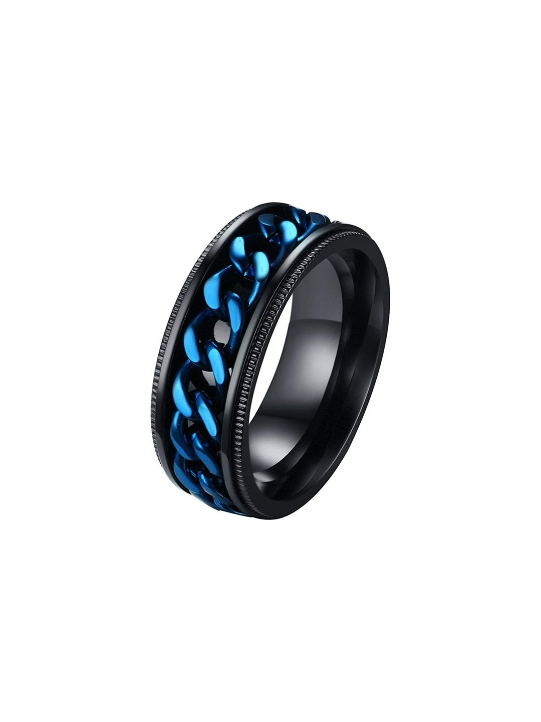 Moneekar Jewels Men Stainless Steel Blue Spinner Chain Finger Ring