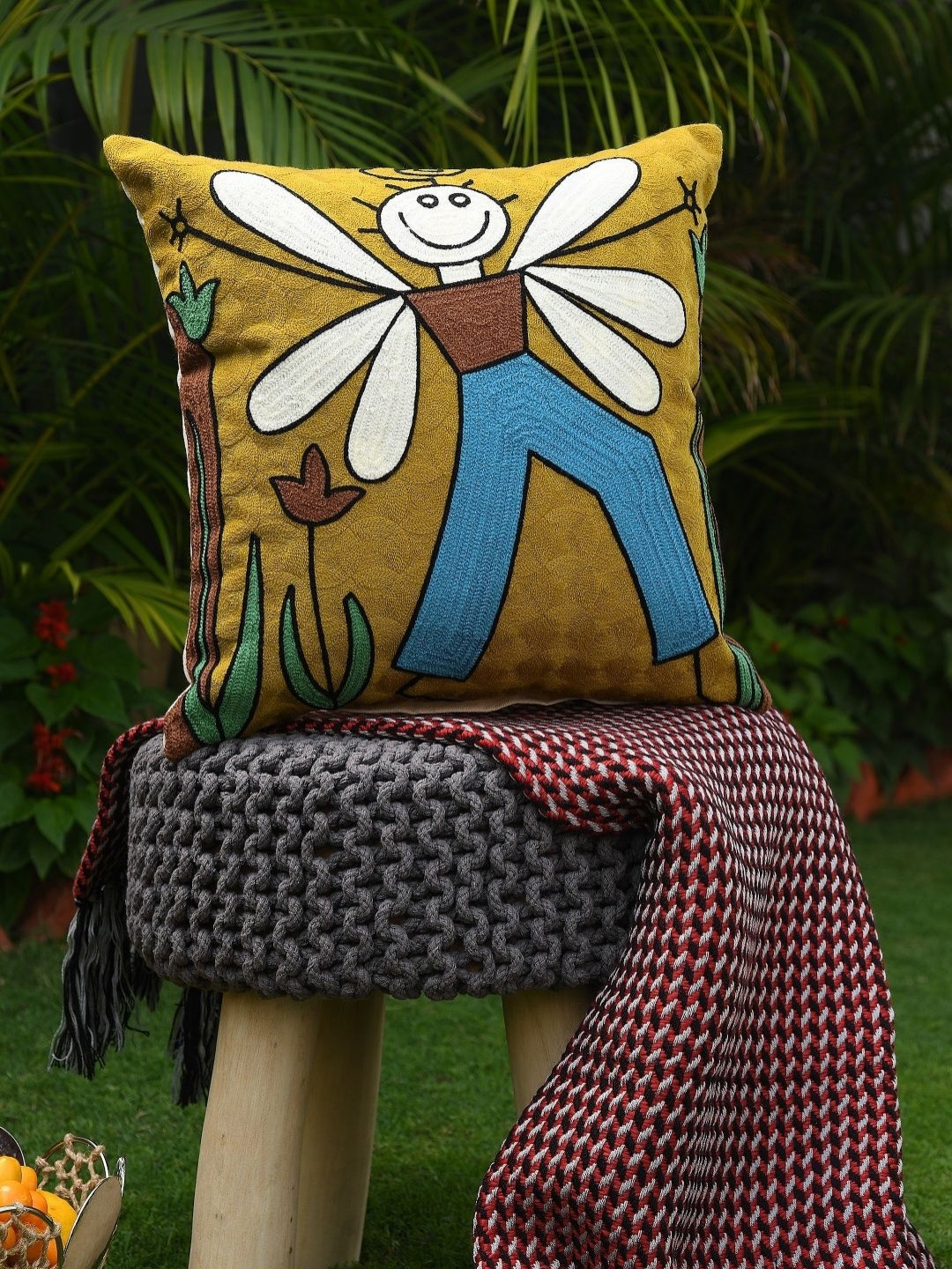 Revive Home Brown Quirky & Beautiful Abstract Art Boy With Wings Cotton Cushion Covers