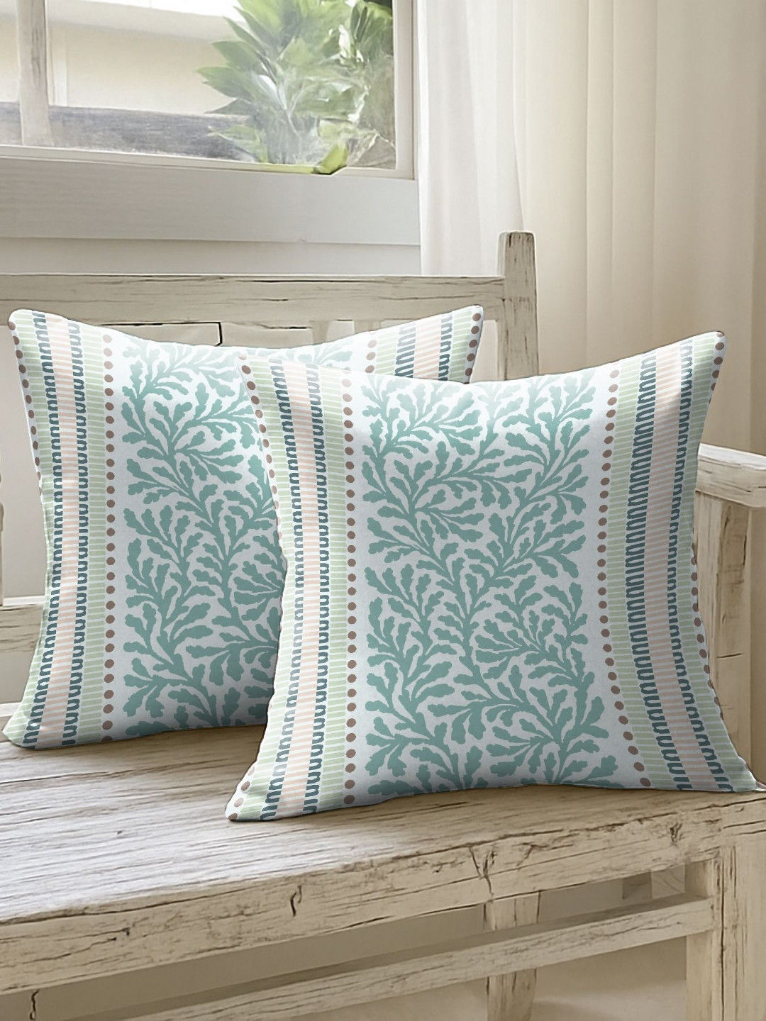 CASABLEU Premium Magma Teal 2 Pieces Floral Square Cushion Covers