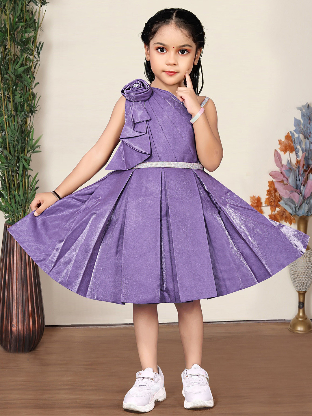 OVLYN FASHION & BOUTIQUE Girls Asymmetric Neck Fit-Flare Dress