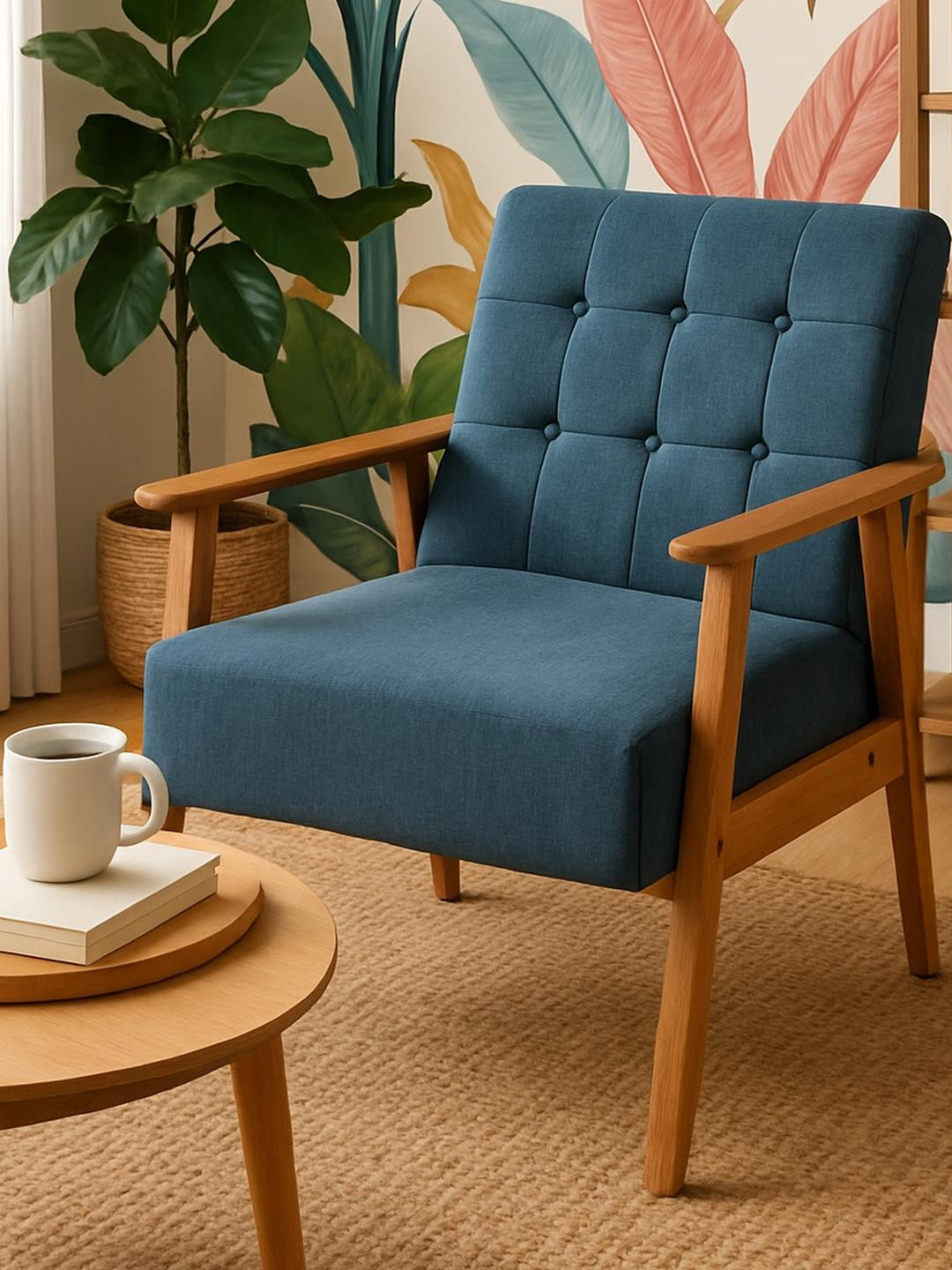 Little Extra Midnight Blue Upholstered Wooden Armchair