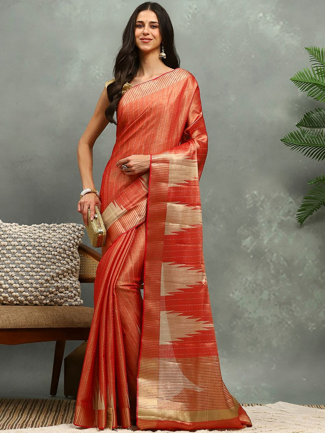 Meena Bazaar Woven Design Zari Saree With Heavy Border