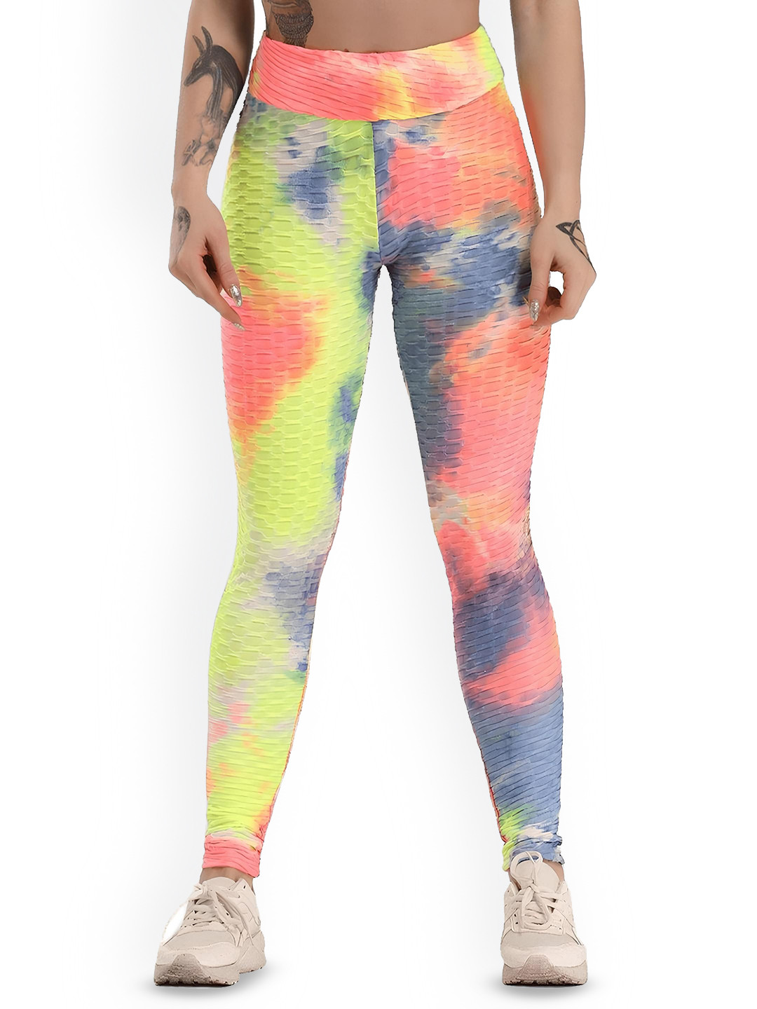 MULTIWA Women Tie Dye Bubble Patterned Gym Tights