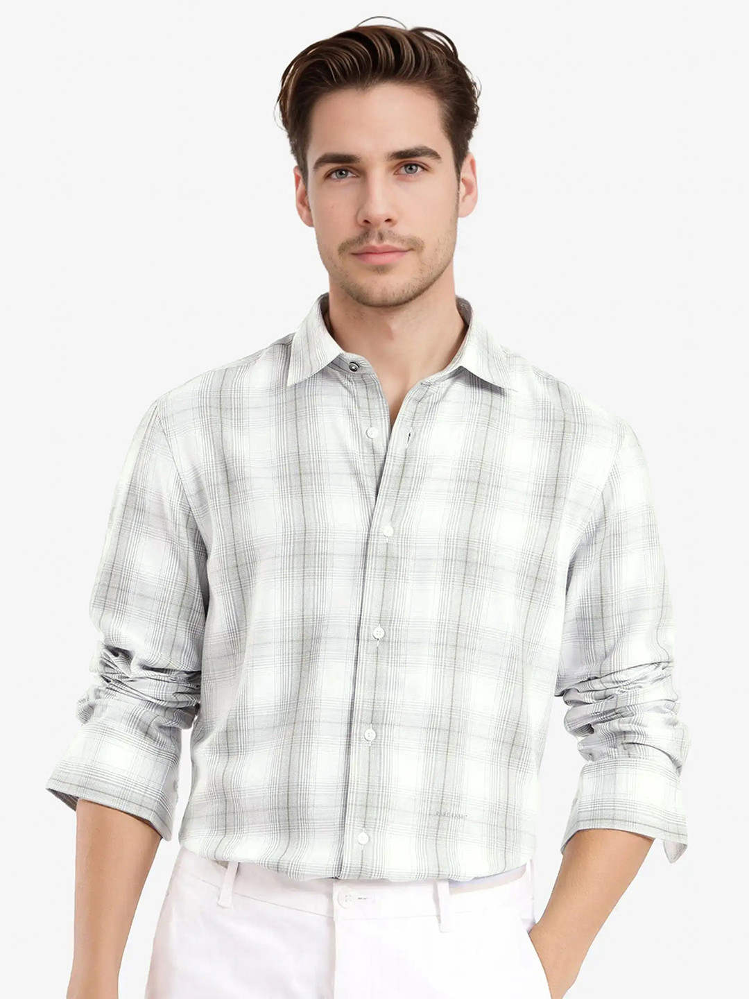 RARE RABBIT Spread Collar Checked Cotton Casual Regular Fit Shirt