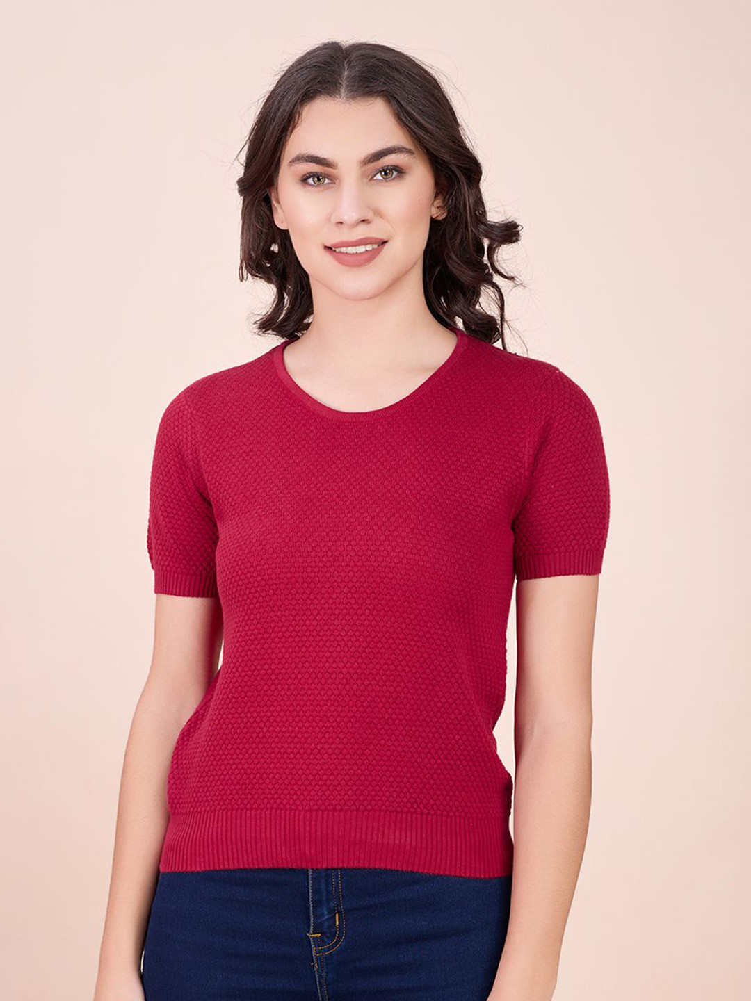 CARTYSHOP Women Self Design Round Neck Cotton T-shirt