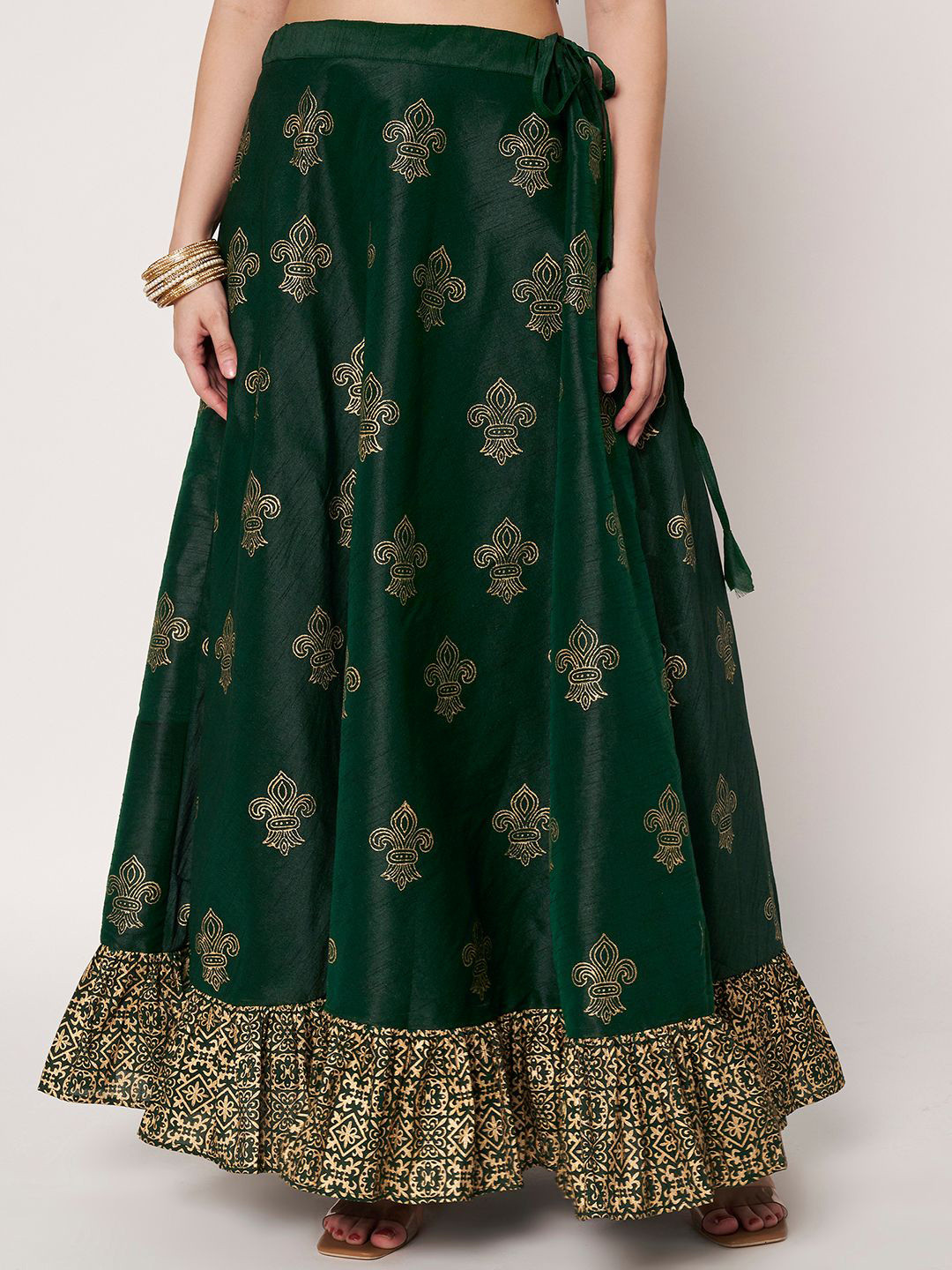 studio rasa Women Block Printed Ruffle Maxi Skirt