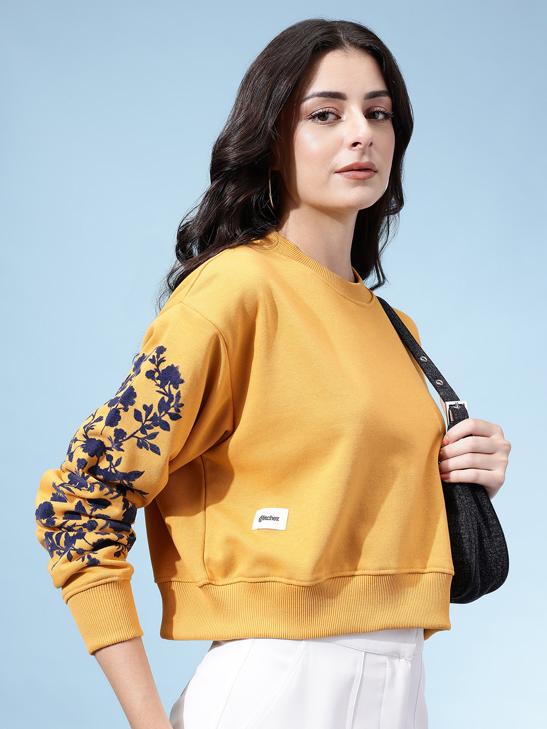 Yellow Floral Design Regular Sweatshirt