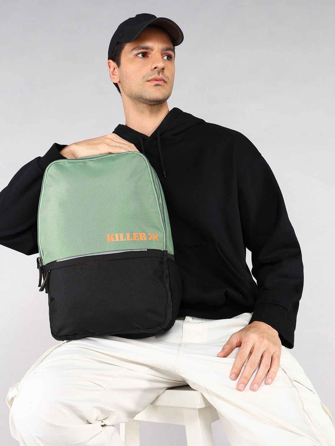 Killer Men Brand Logo Printed Colourblocked Backpack