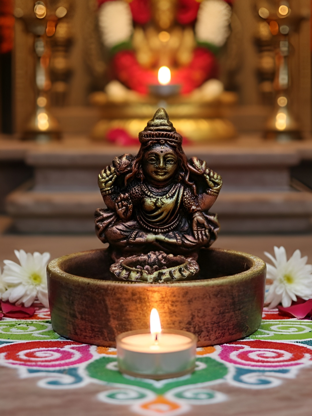 The handicraftian Brown Textured Goddess Laxmi Designed Bowl Diyas