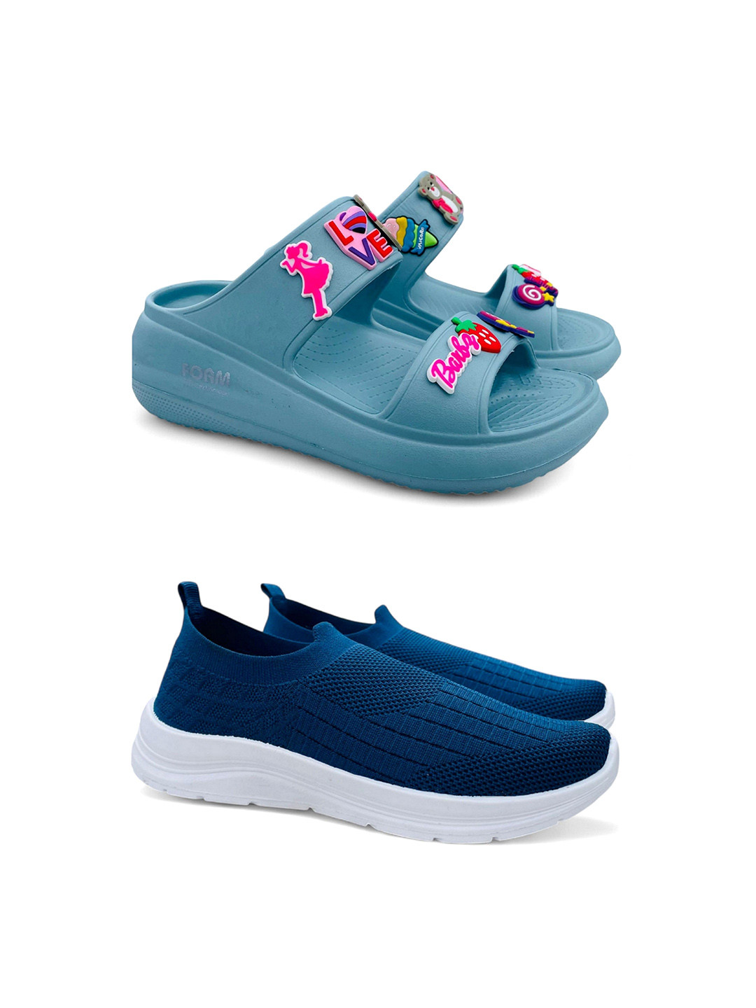 FABBMATE Women Colourblocked Lace-Ups Slip-On Sneakers Shoes With Flip Flops