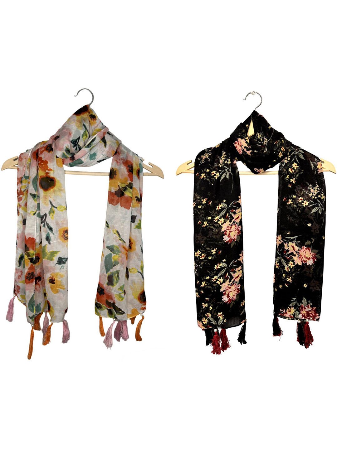POSHAMPAA be desi Women Pack Of 2 Printed Scarf With Tasselled