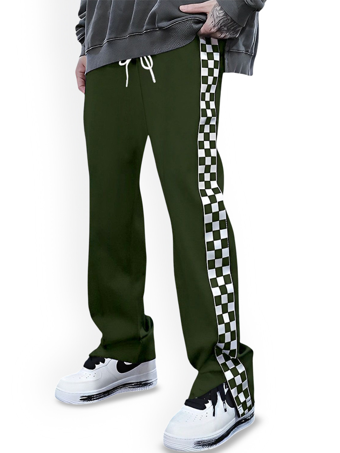 FTX Men Checked Regular Fit Mid-Rise Track Pants with Side Zipper Pocket