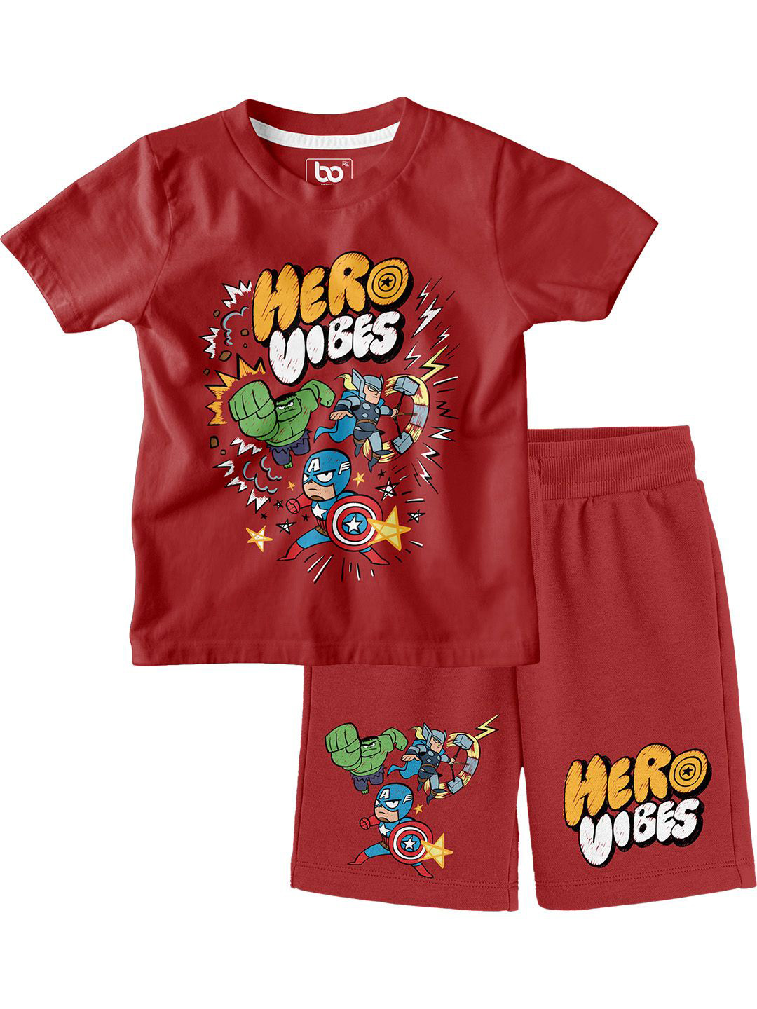 BonOrganik Boys Marvel Printed Short Sleeves Pure Cotton T-shirt With Shorts