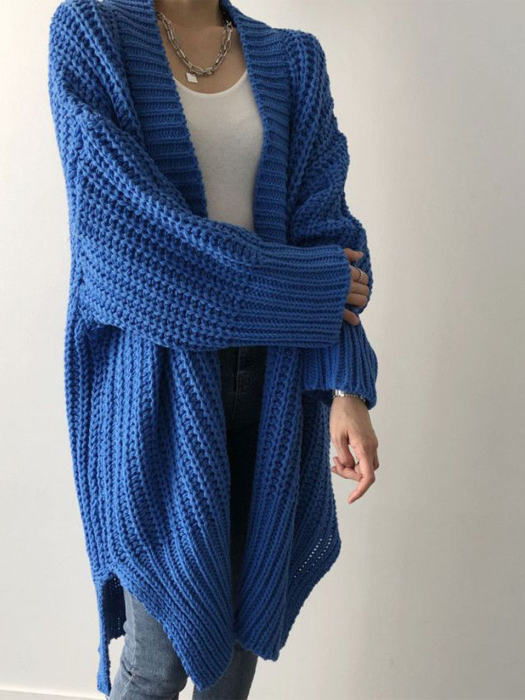 StyleCast Women Chunky Open Knit Shawl Collar Oversized Longline Front Open Sweater