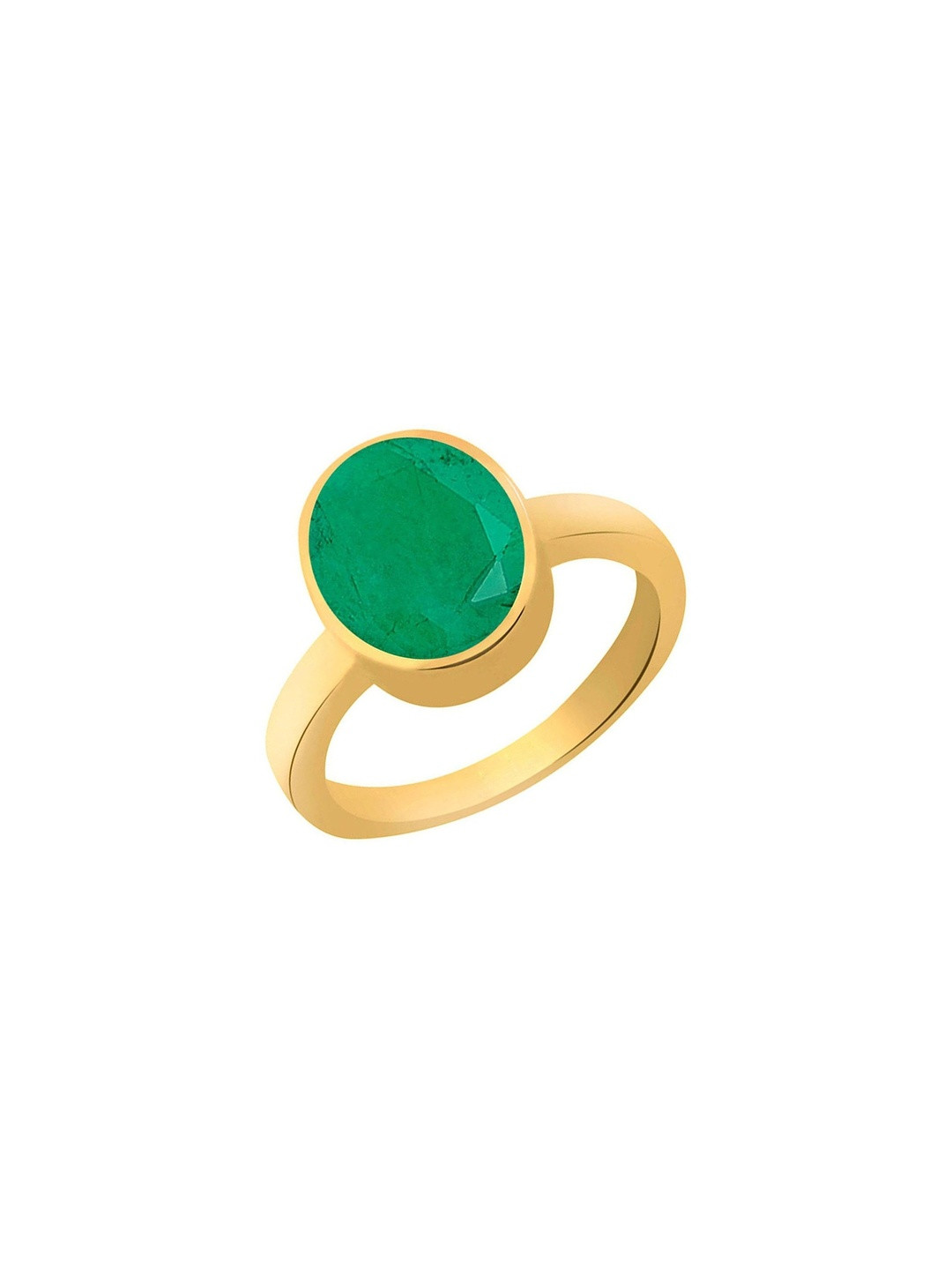 RAVIOUR LIFESTYLE Unisex Gold-Plated Brass Finger Ring with Green Gemstone