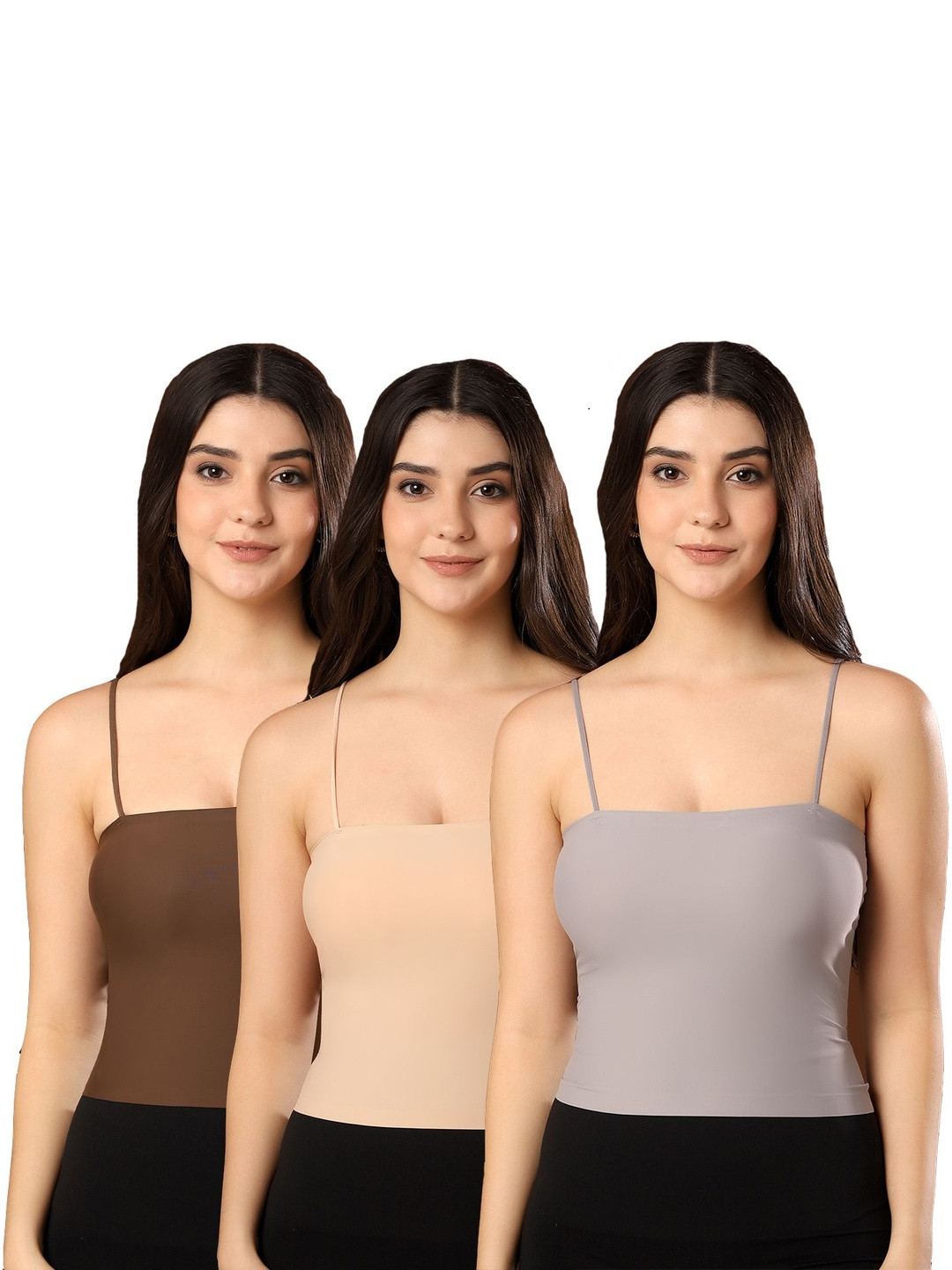 PAAVKI Women Pack Of 3 Shoulder Straps Lightly Padded Sleeveless Tank Top