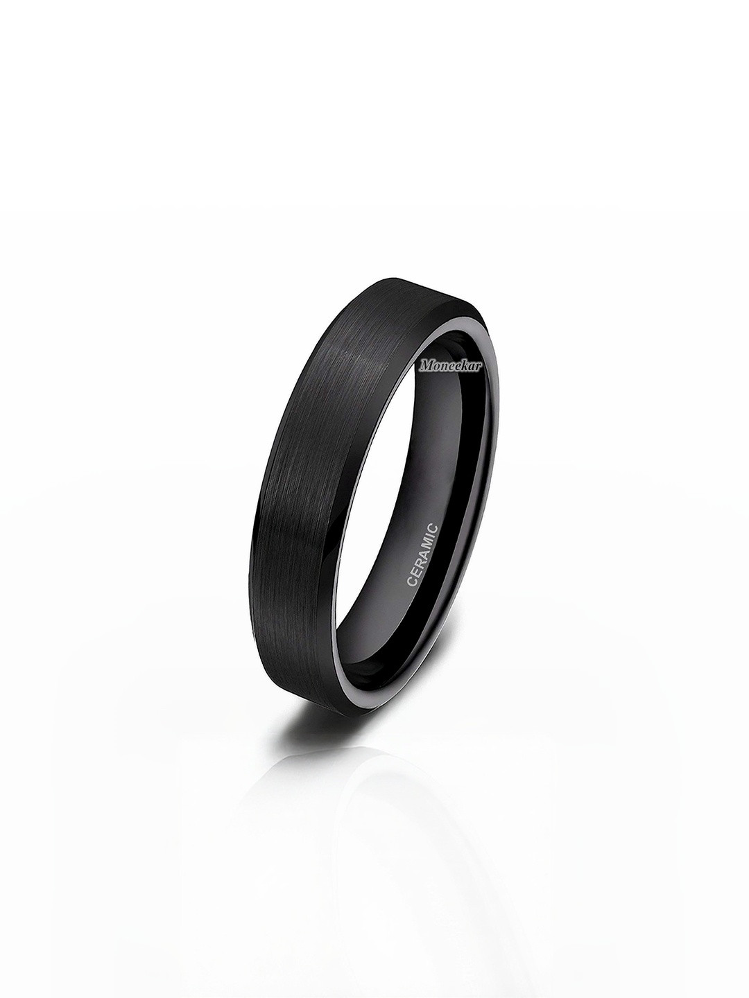 Moneekar Jewels Unisex Black Ceramic Bevelled Edge Finger Ring