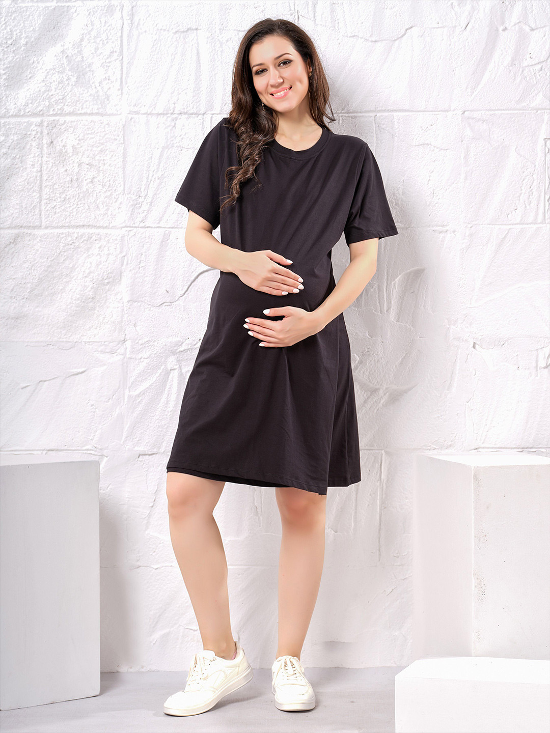 EASY MOM Round Neck Maternity T-shirt Dress