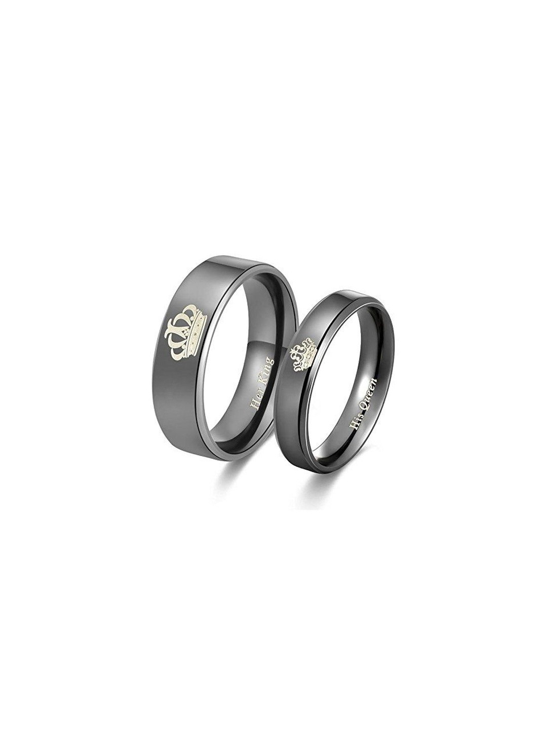 Moneekar Jewels Unisex Set of 2 Black Titanium Wedding Bands Finger Ring