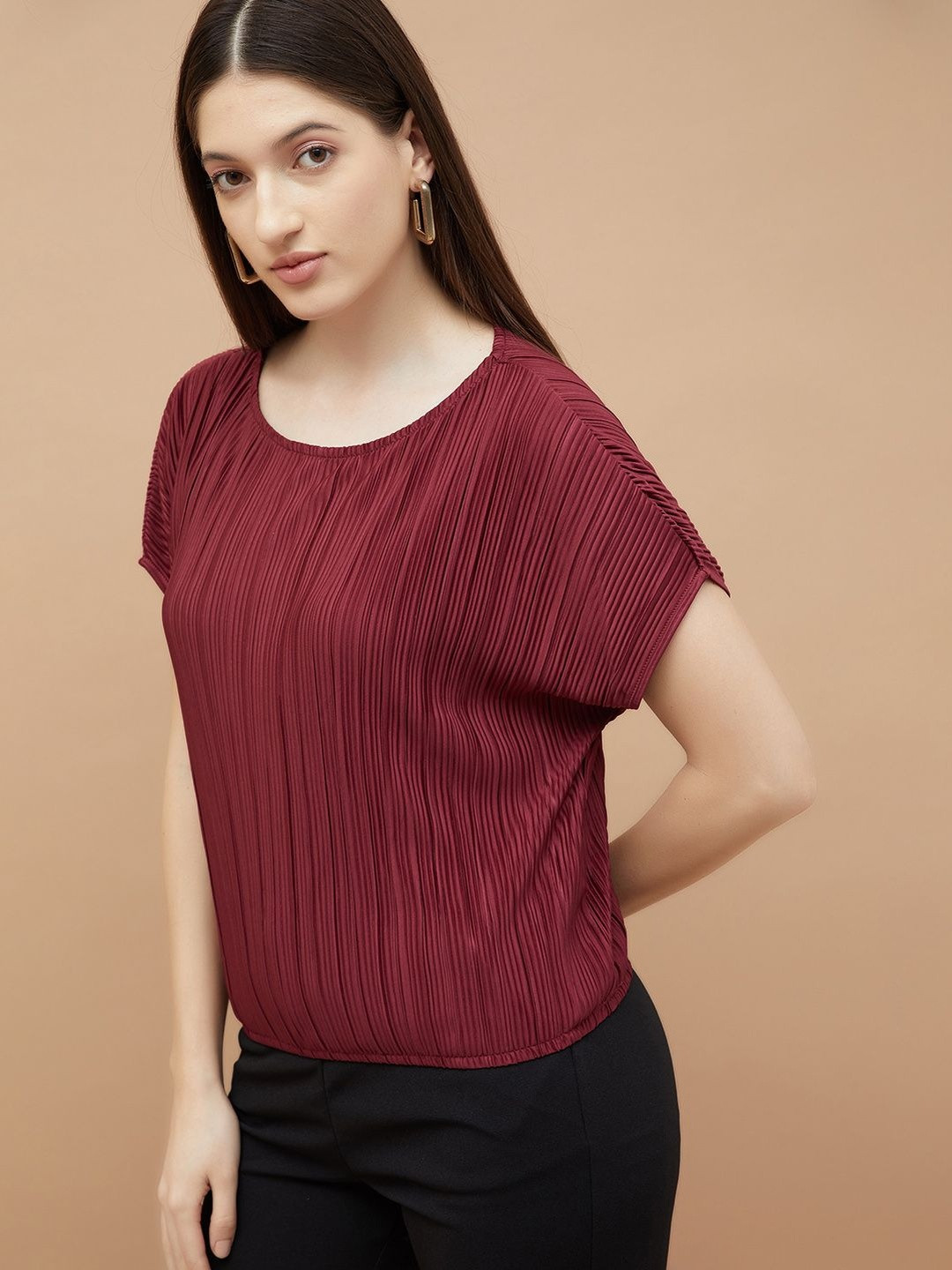 CODE by Lifestyle Textured Self Design Extended Sleeve Top