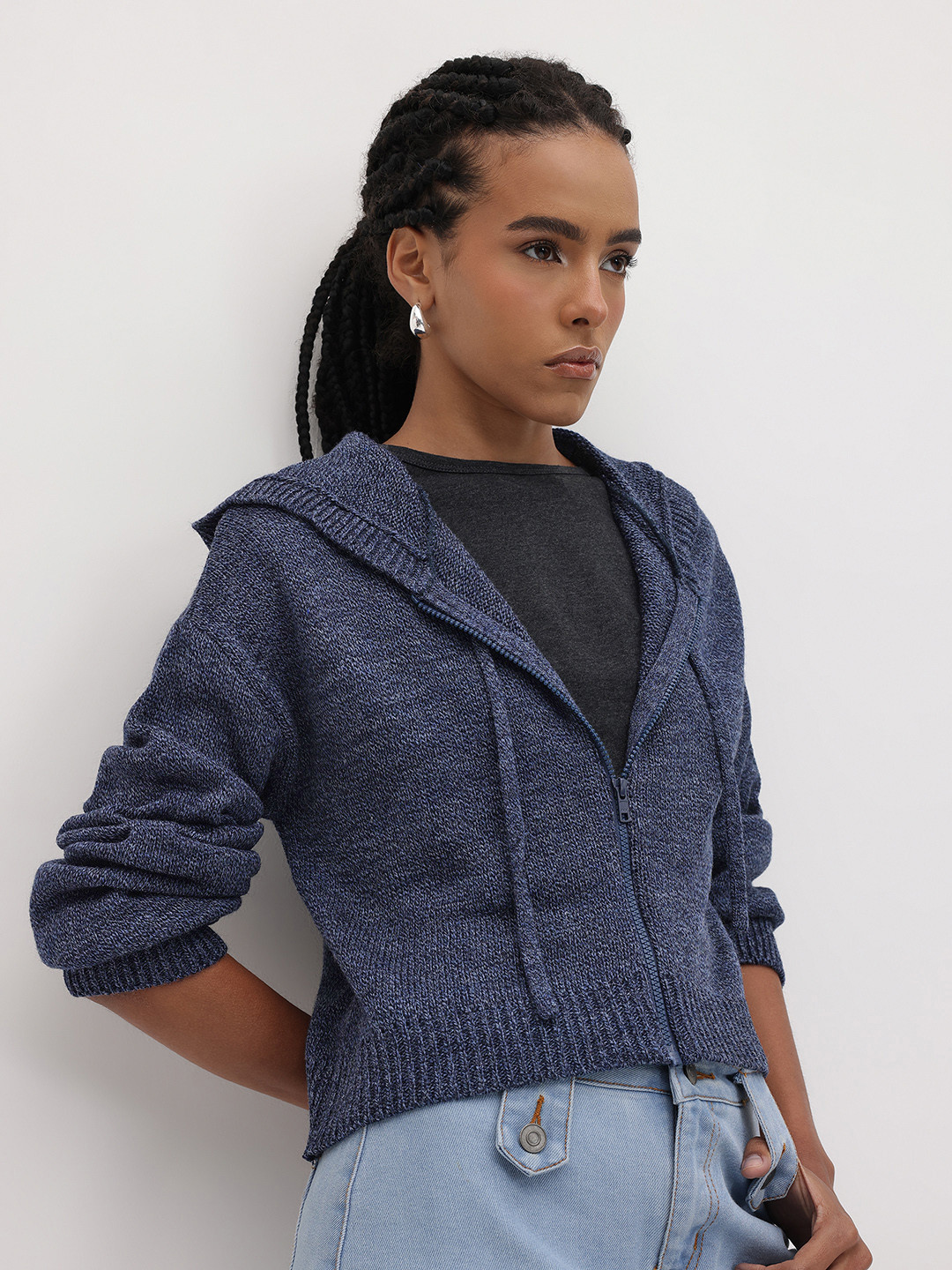 The Roadster Life Co. Heathered Effect Drop Shoulder Hooded Sweater