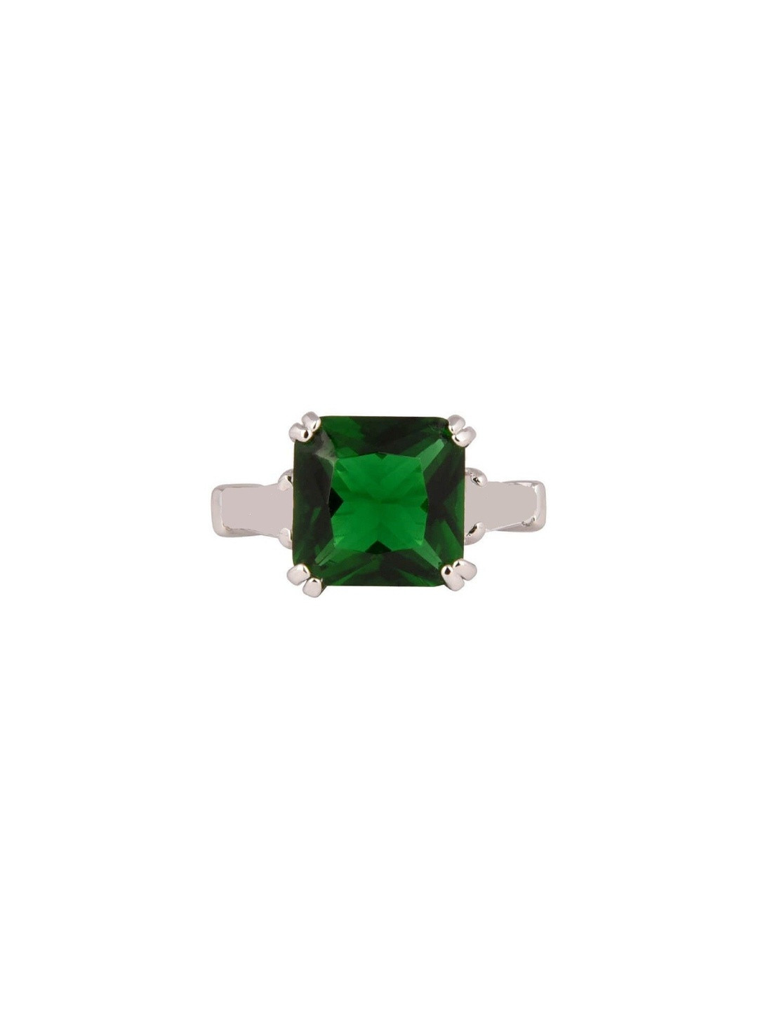 RAVIOUR LIFESTYLE Unisex Silver-Plated Emerald-Look Finger Ring