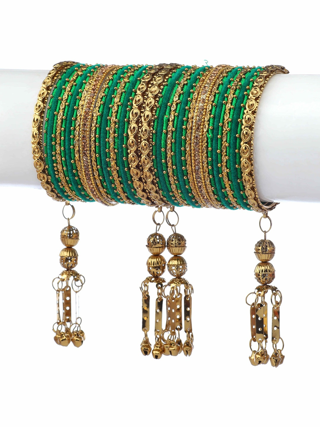 RIJOLI Metal Velvet & Silk Thread Latkan Bangle Set