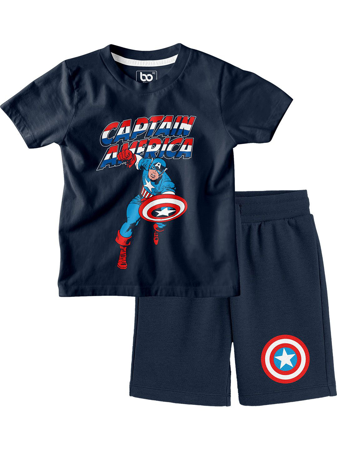 BonOrganik Boys Captain America Printed Short Sleeves Pure Cotton T-shirt With Shorts