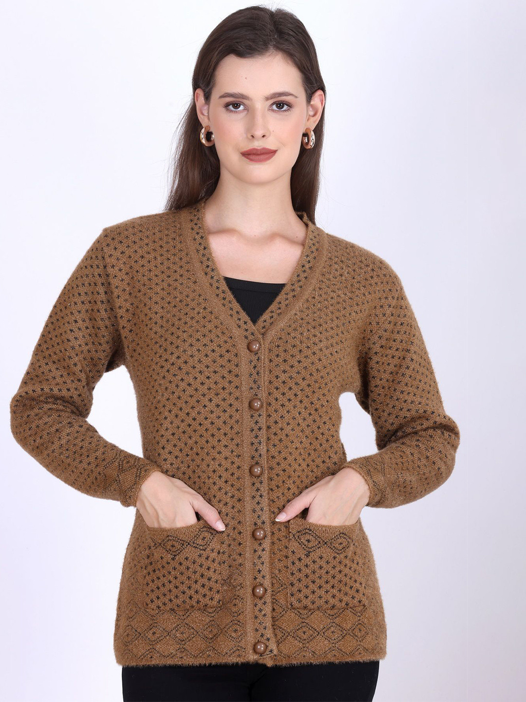 FIRST SLEEP Geometric Self Design Woollen Cardigan