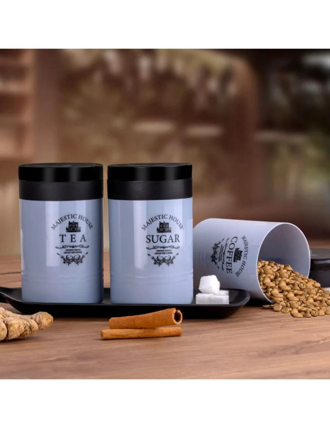 DeoDap Black & Grey 3 Pieces Kitchen Storage Container