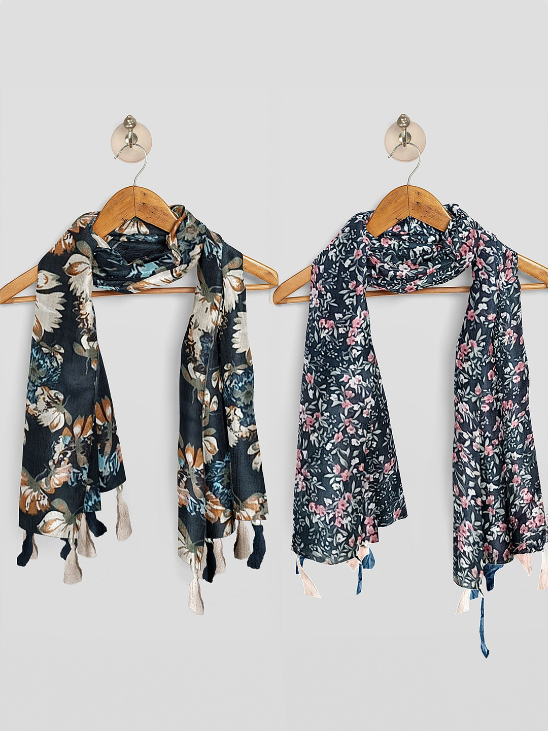 POSHAMPAA be desi Women Pack Of 2 Printed Tasselled Scarf