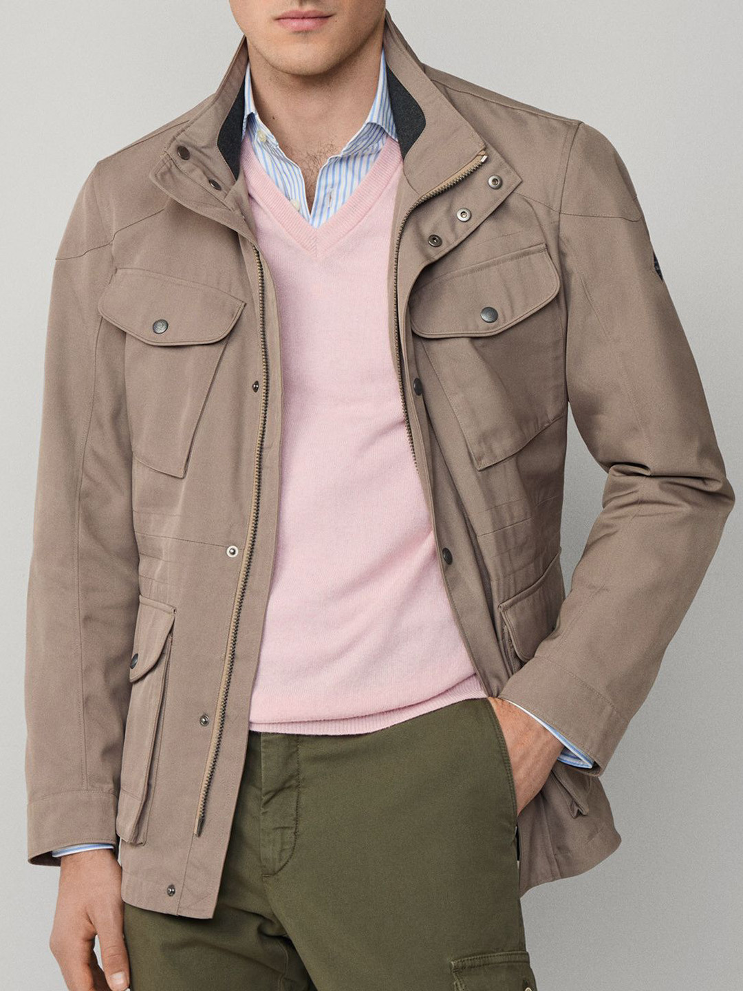 HACKETT LONDON Men Stand Collar Solid Open Front Jacket