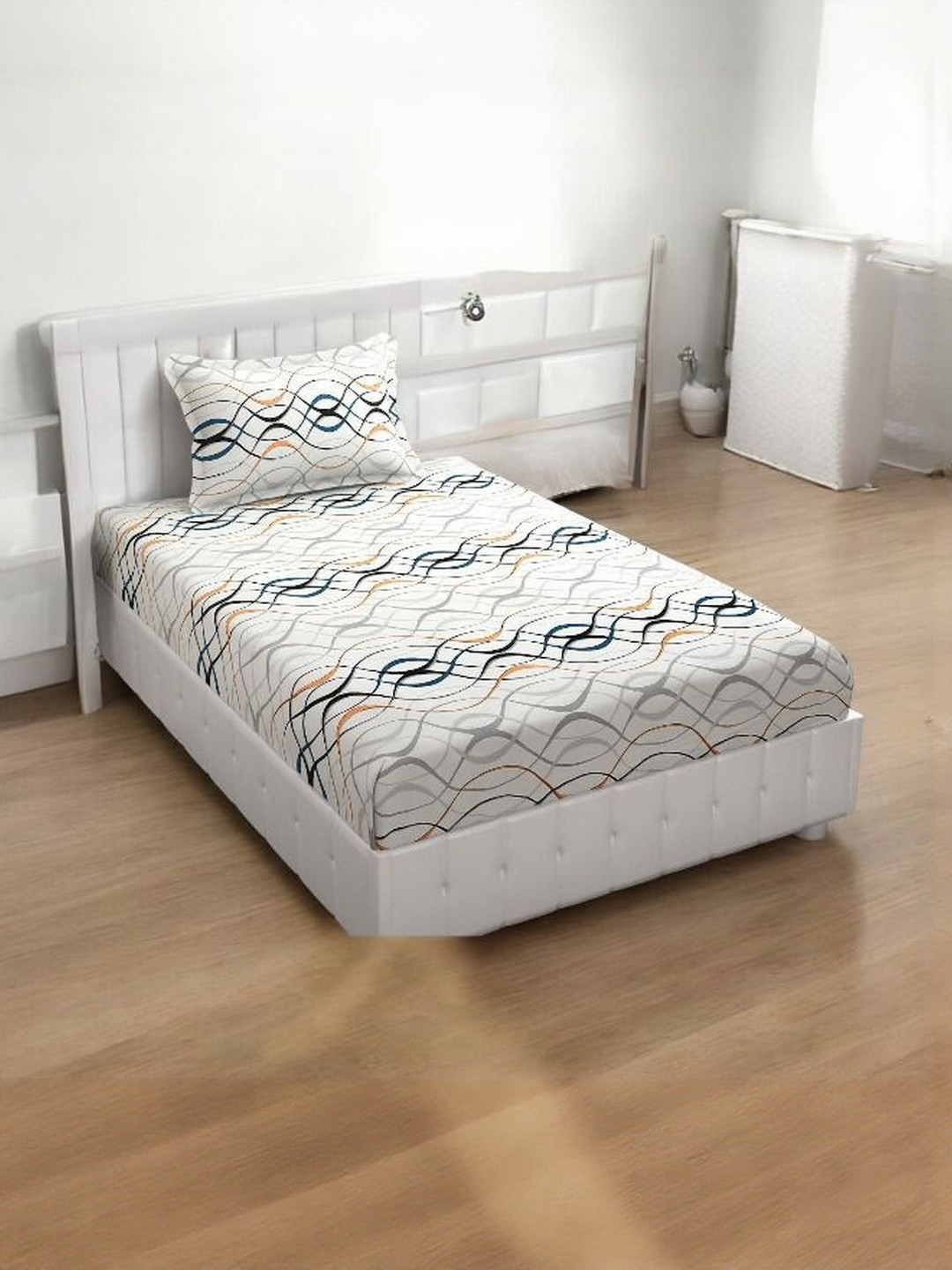 WELLNEST 104 TC Abstract Single Bedsheet with 2 Pillow Covers
