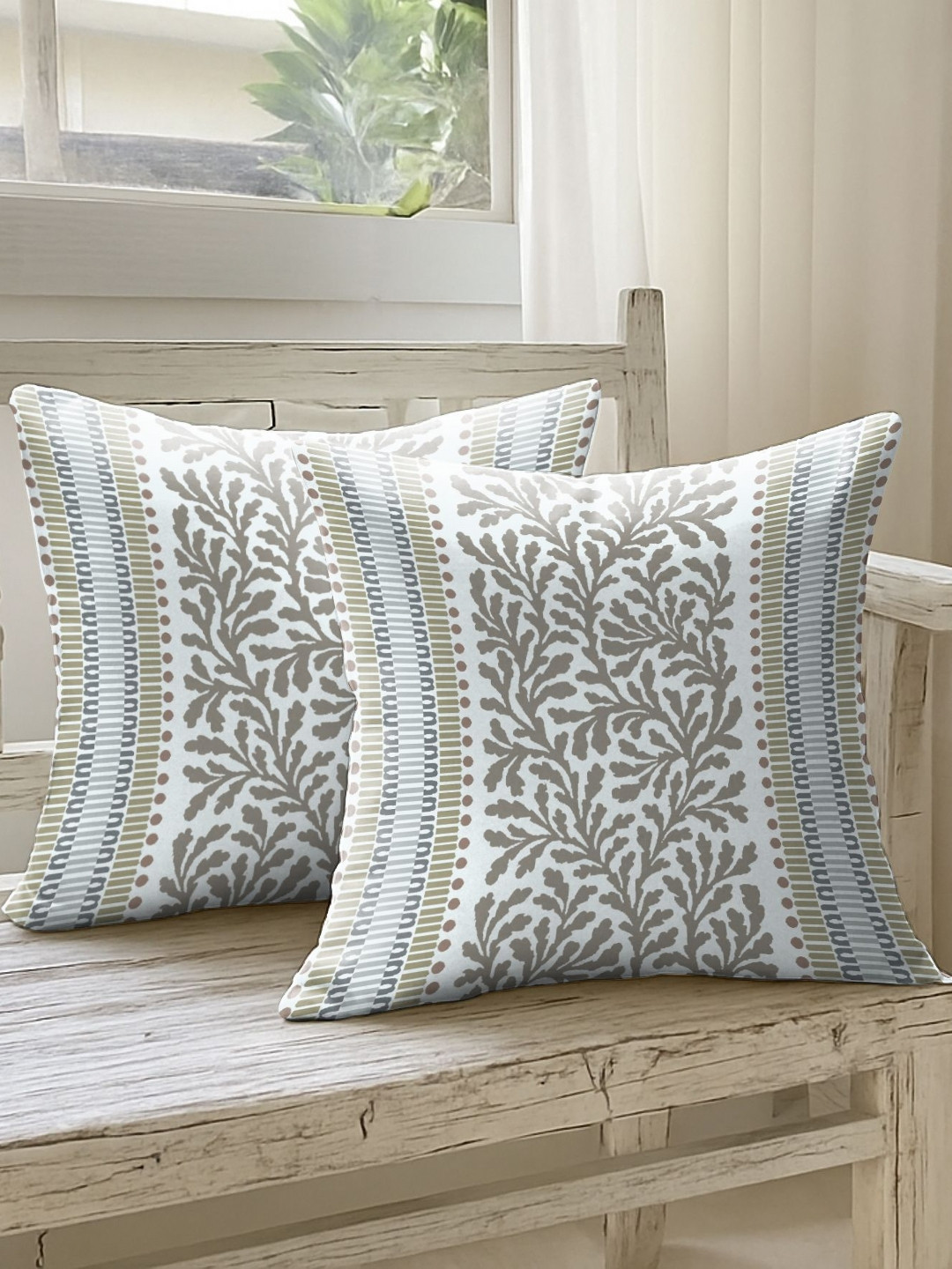 CASABLEU Premium Magma Brown 2 Pieces Floral Square Cushion Covers