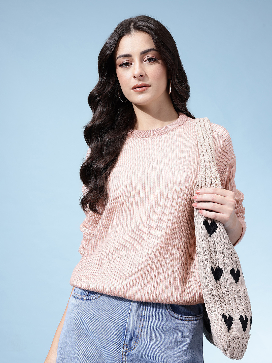 glitchez Round Neck Ribbed Oversized Pullover