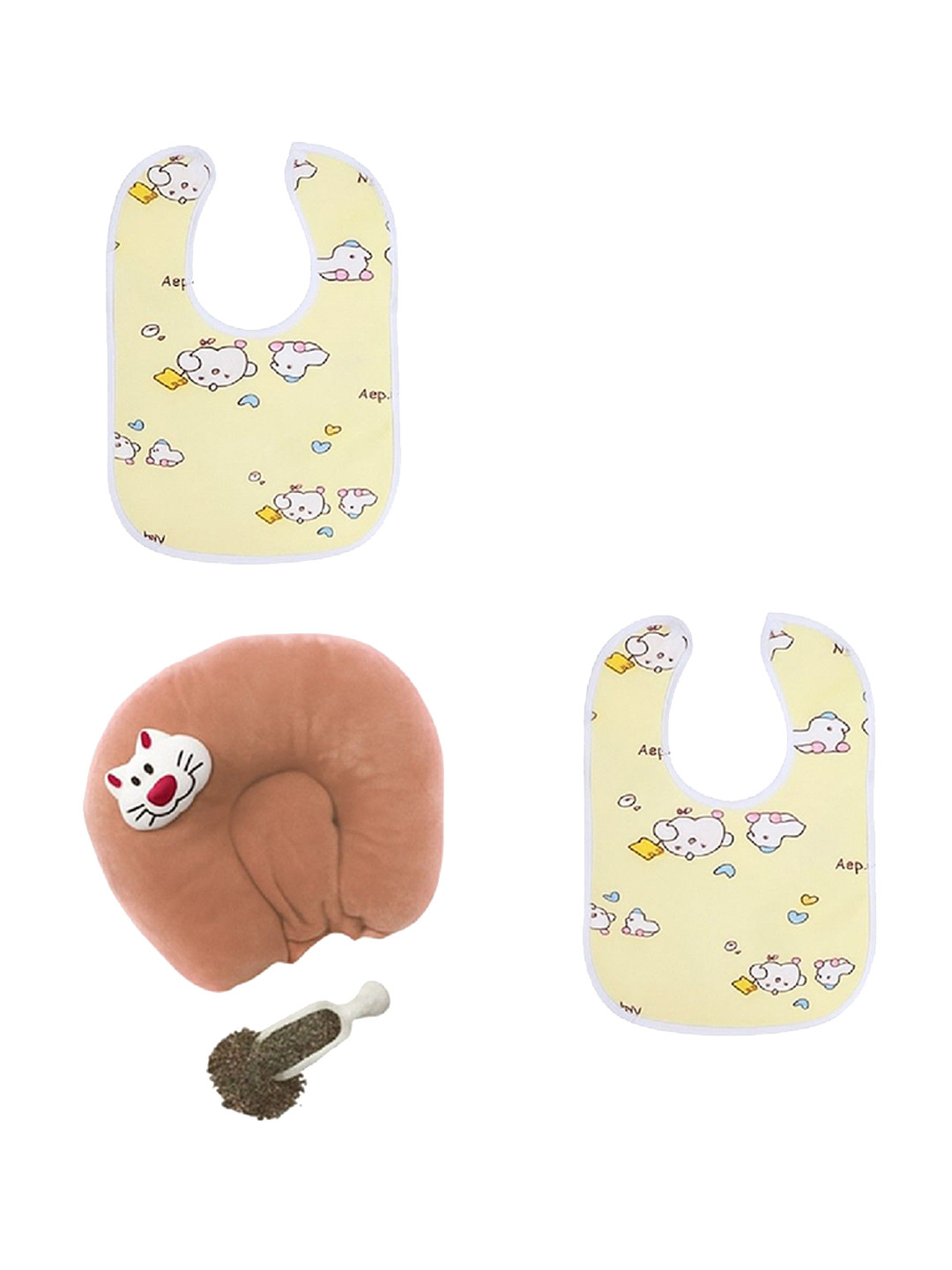 Kalra Magic Infant Kids Set Of 3 Printed Cotton Waterproof Baby Arpon Bib and neck Pillow