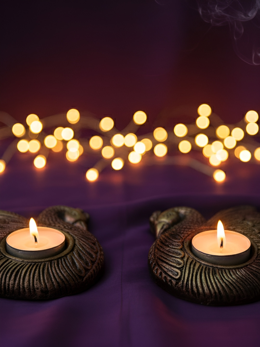 The handicraftian Brown & Yellow 2 Pieces Textured Duck Designed Candle Holders