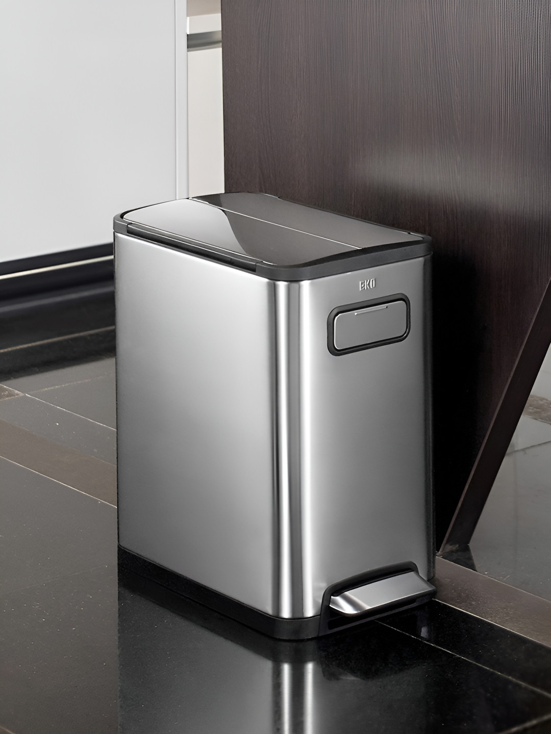 OBSESSIONS Grey & Black Stainless Steel Soft-Close Trash Rectangular Pedal Dustbins - 45 L