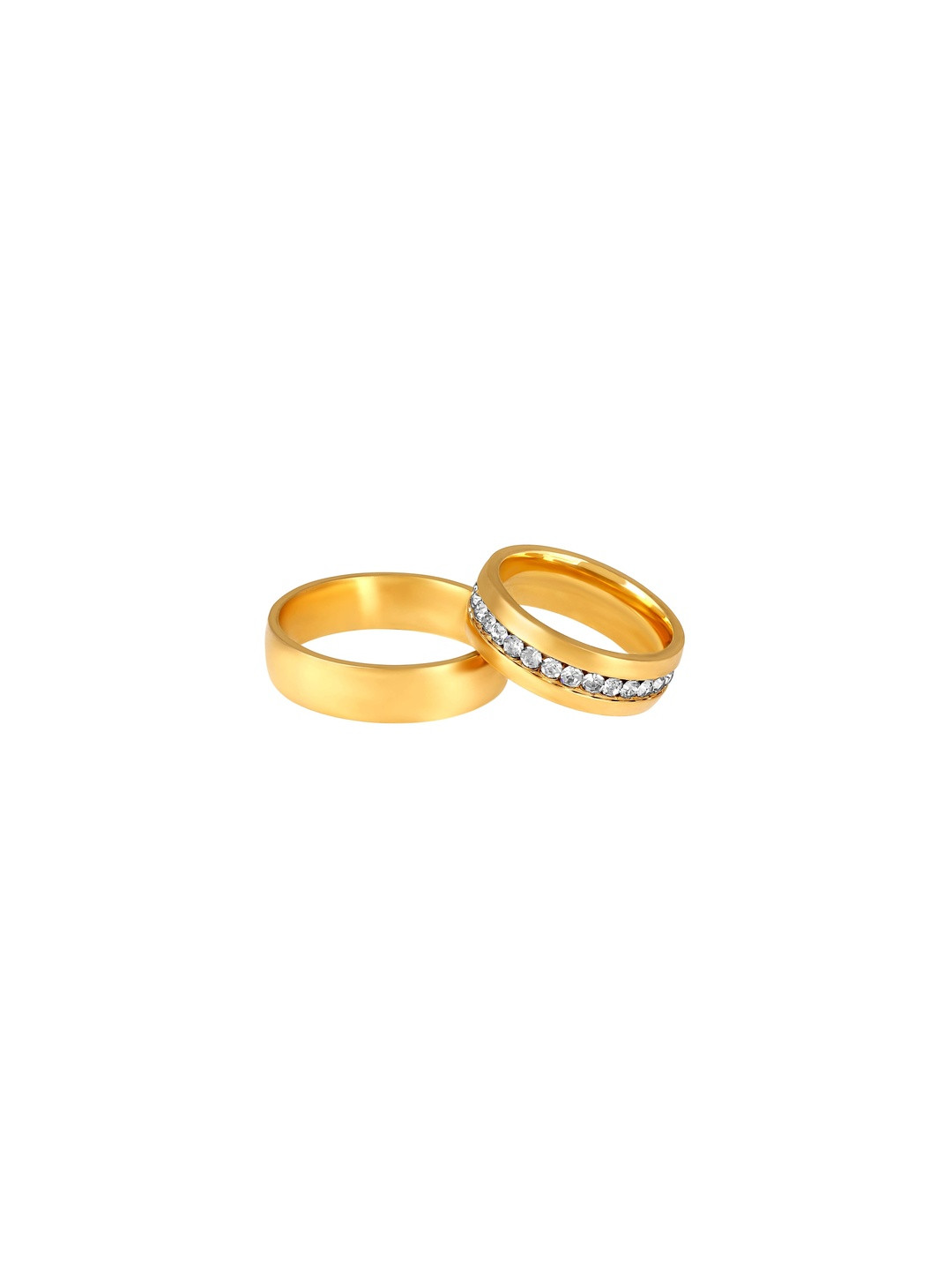 Moneekar Jewels Unisex Set of 2 Stainless Steel CZ Channel-Set Gold-Tone Finger Rings