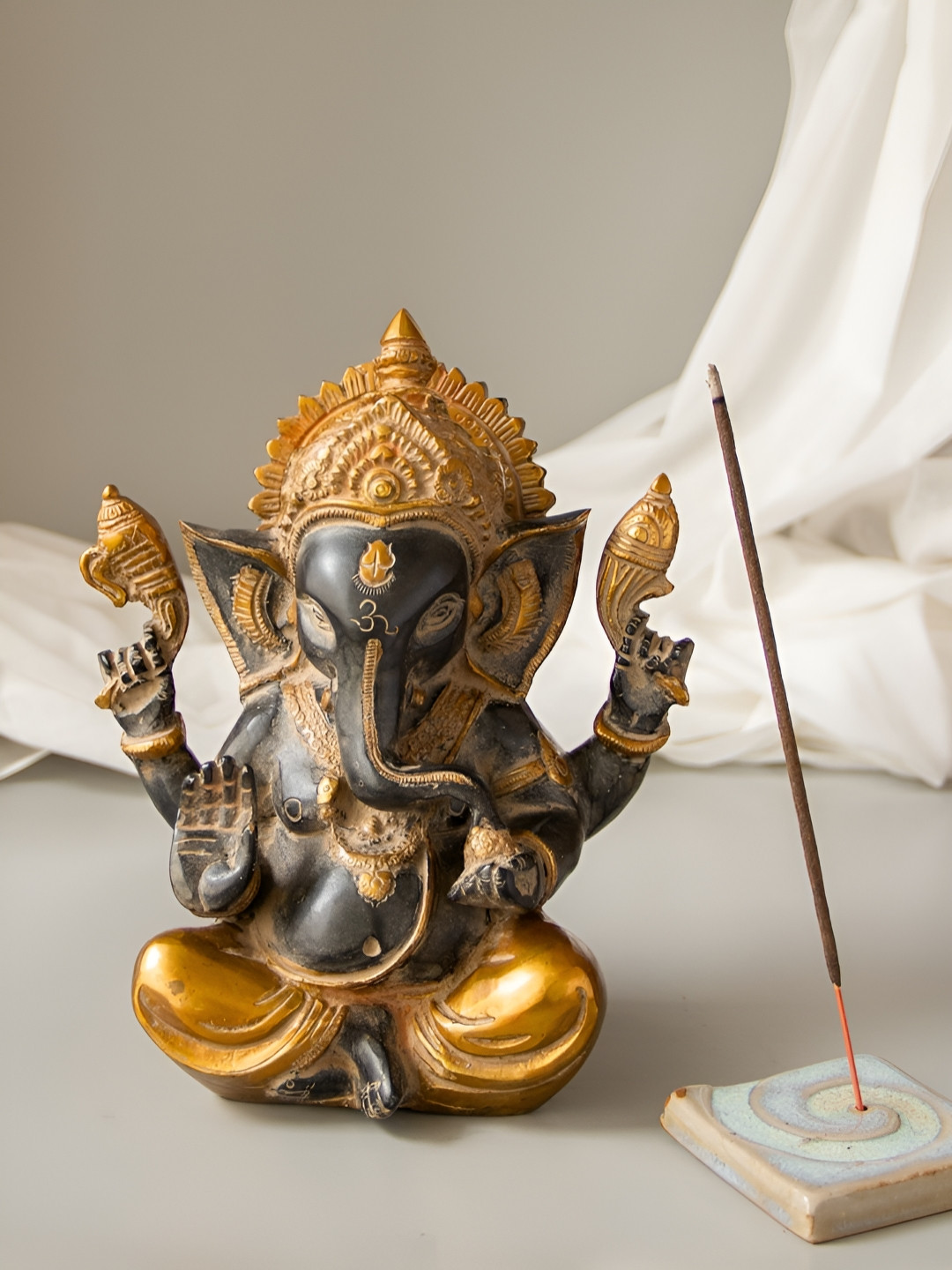 Imli Street Gold-Toned Ganesha in Ashirwad Mudra Religious Idol Showpiece