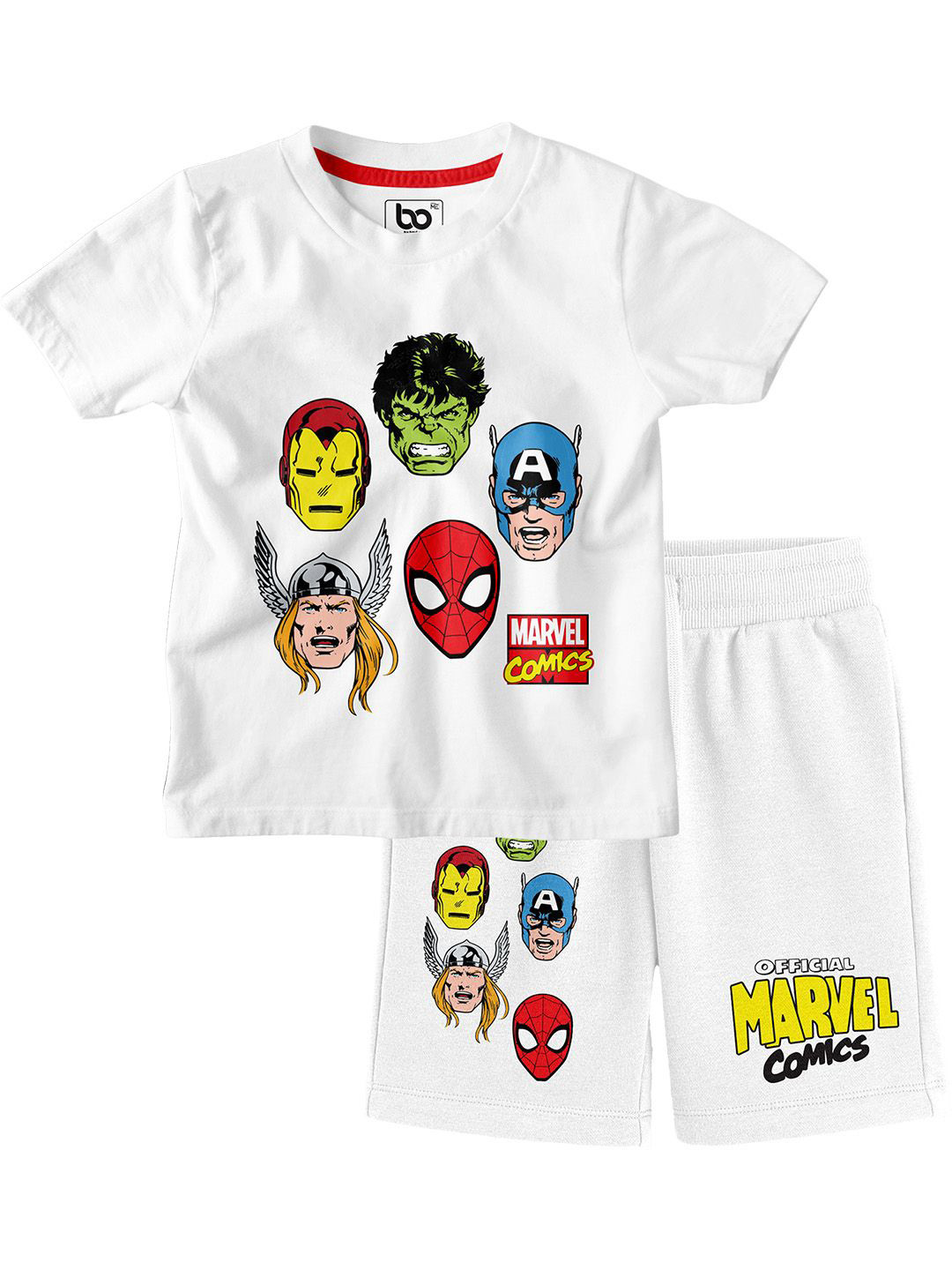 BonOrganik Boys Marvel Printed Short Sleeves Pure Cotton T-shirt With Shorts
