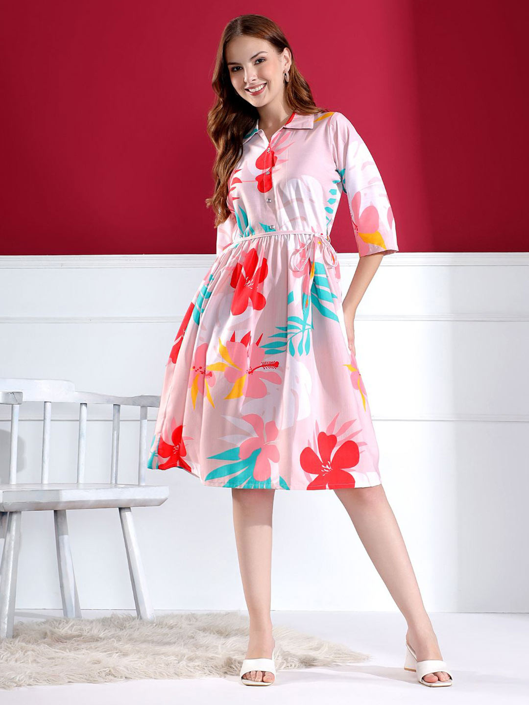 Kahara Women Floral Printed Gathered A-Line Dress