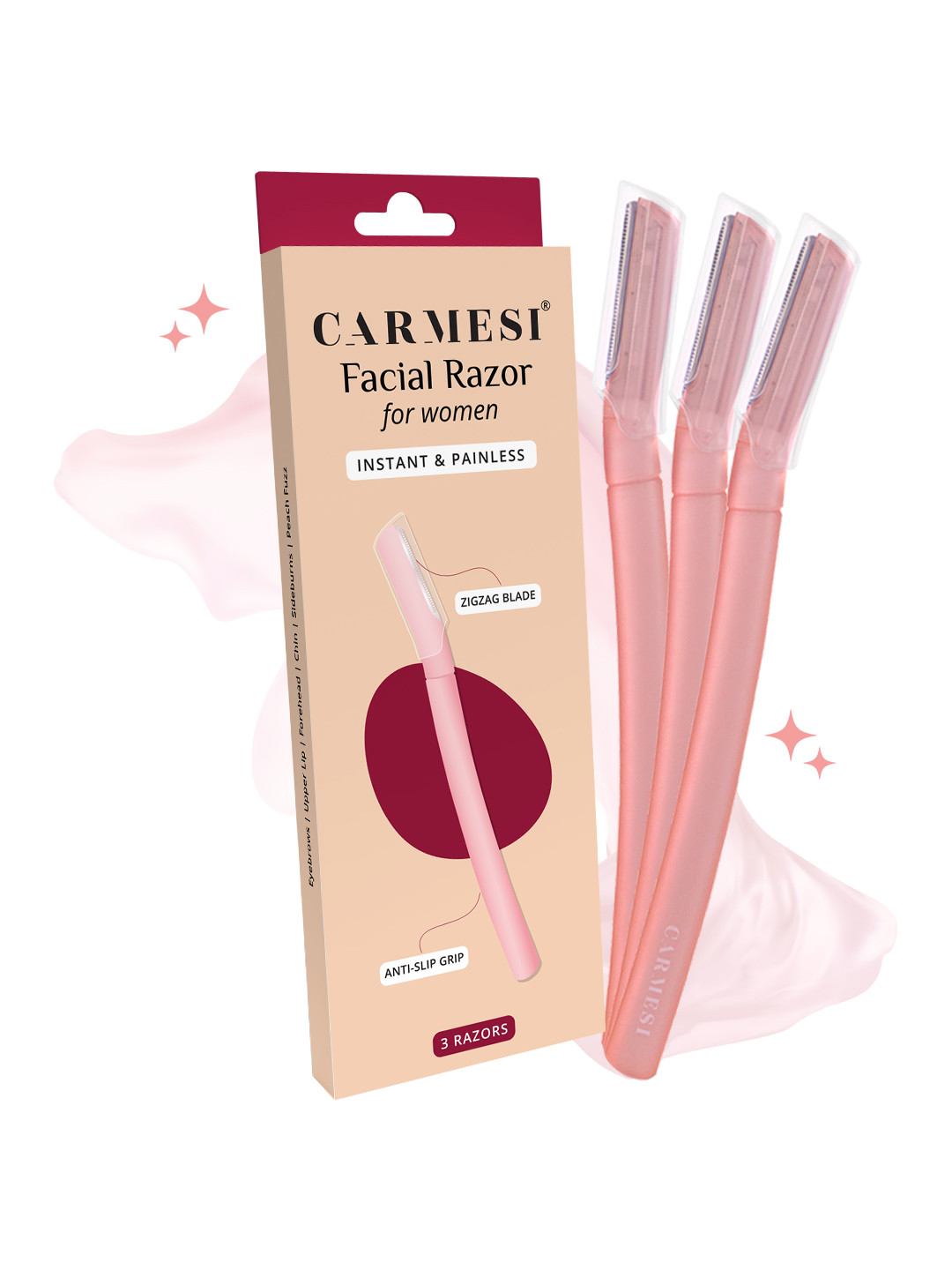 CARMESI Set of 3 Women Face Razors for Instant & Painless Hair Removal