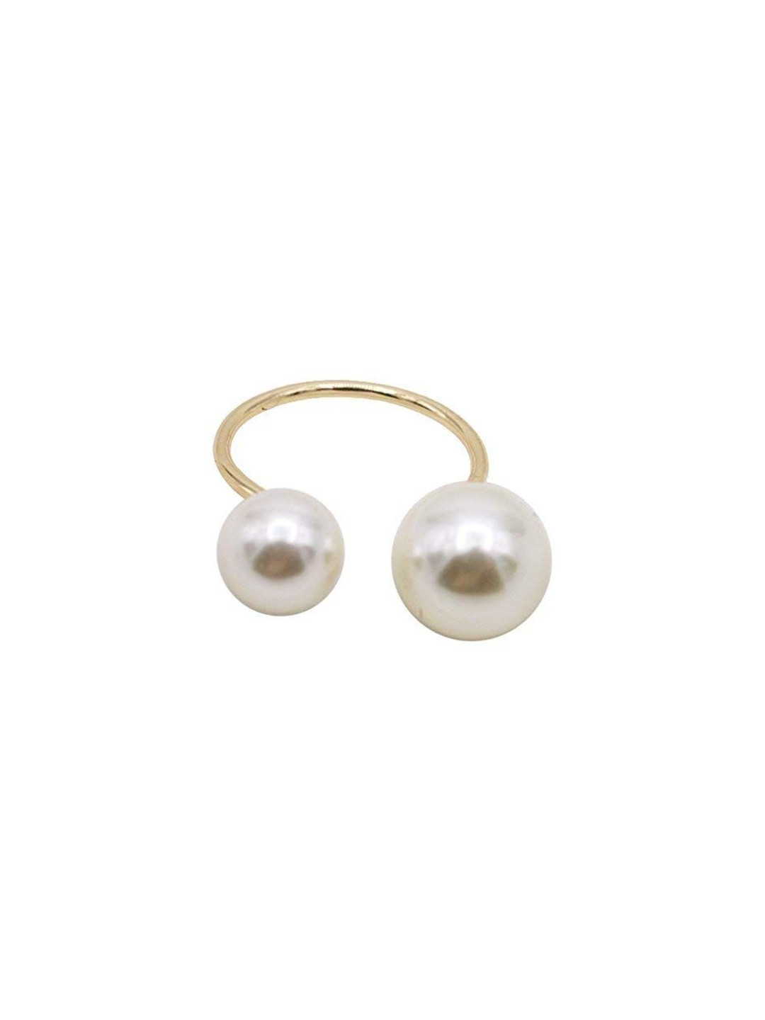 Moneekar Jewels Women Adjustable Twin Pearl Stainless Steel Finger Ring